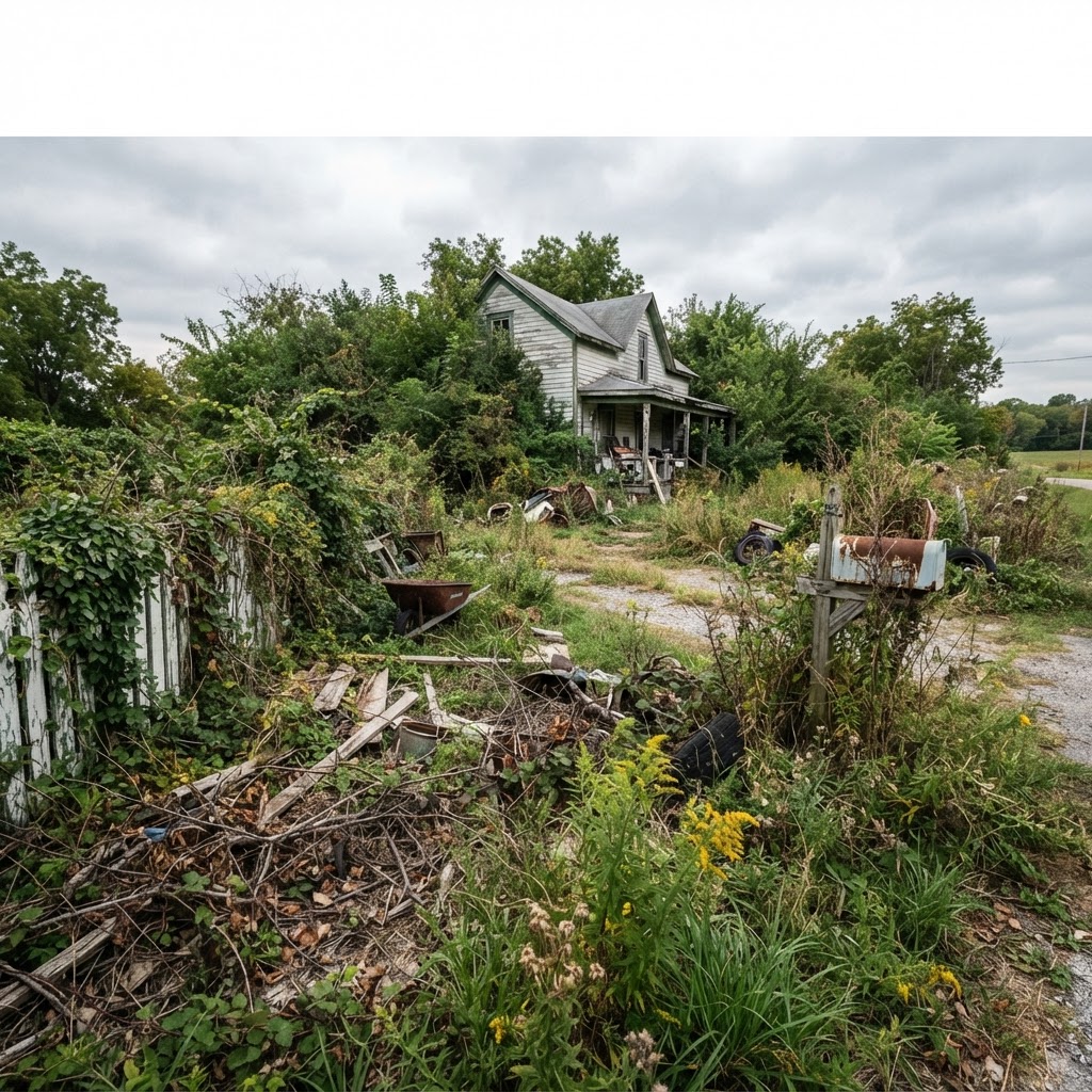 Overgrown lot before clearing